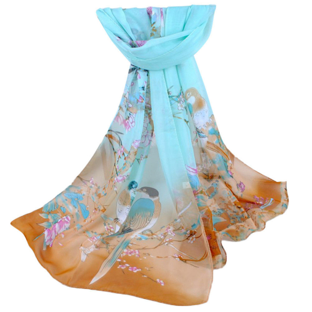 Teal & Olive Chiffon Floral Print Scarf - Picture 3 of 4